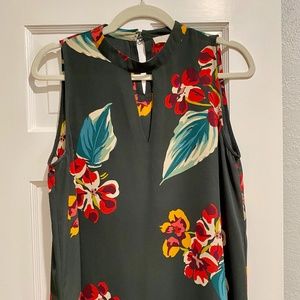 Loft Sleeveless Floral Blouse, Keyhole Neckline, Sz Small